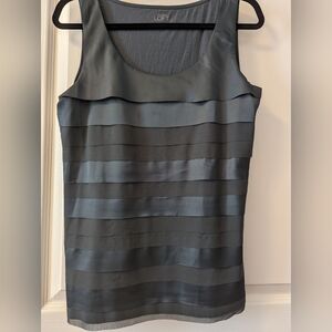 Blue Satin & Chiffon Layered Tank Top - Ann Taylor